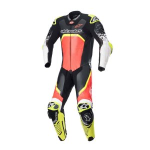 Fato Alpinestars | GP TECH V4 1 PEÇA – BLACK/RED/YELLOW FLUO