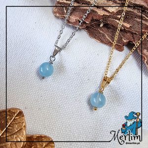 Colar minimalista pedra Água-Marinha