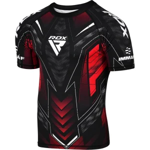 Camisa de compressão de manga curta vermelha aprovada pelo IMMAF da RDX