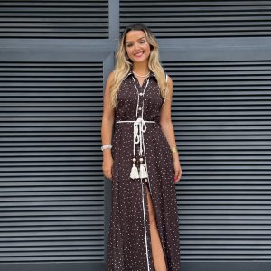Vestido comprido castanho