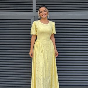 Vestido comprido bordado inglês