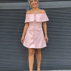 Vestido rosa manga à barco